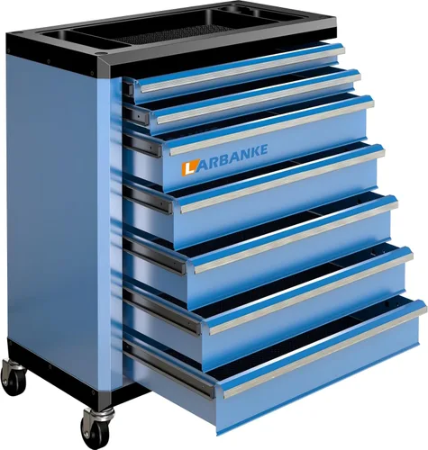 Miniatura 17 de Caja de herramientas de 4 cajones con cerradura y llaves, caja de herramientas portátil con encimera multifuncional, con forro de cajón y orificios
