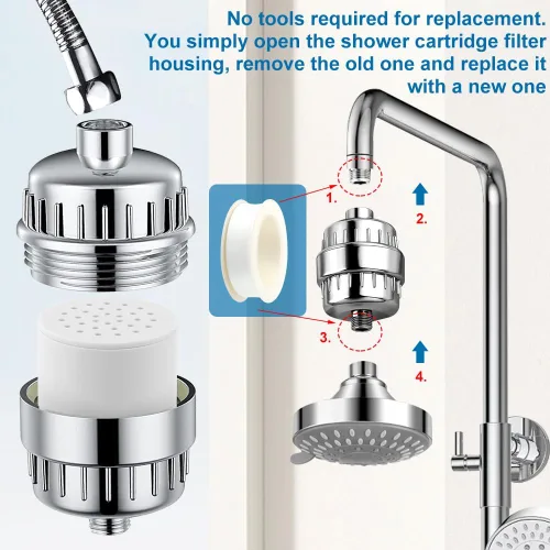 Miniatura 9 de Paquete de 4 filtros de cabezal de ducha de 20 etapas, cartucho de repuesto universal con cintas de sellado para suavizar el agua, eliminar metales