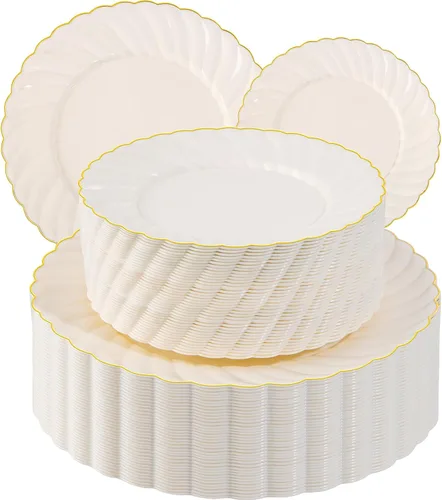 Miniatura 10 de U-QE 100 platos de plástico negro, platos desechables negros resistentes, que incluyen 50 platos llanos de 9 pulgadas y 50 platos de postre de 6.5