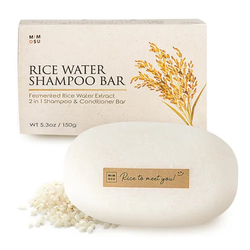 mimosu Barra de champú para el crecimiento del cabello, champú y acondicionador 2 en 1 de agua de arroz fermentada, 5 onzas, sin perfume, pH