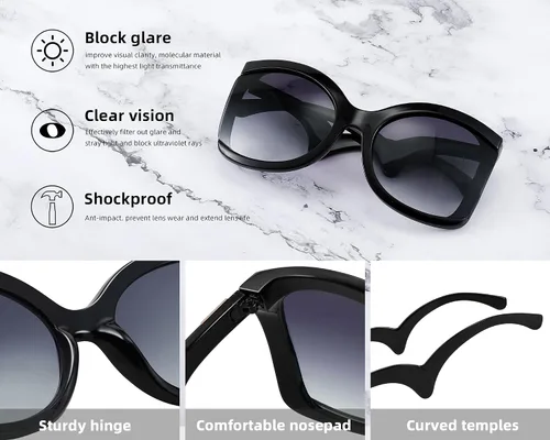 Miniatura 6 de FEISEDY gran tamaño cuadrado mariposa gafas de sol curvado brazo rizado marco mujeres moda sombras B4035