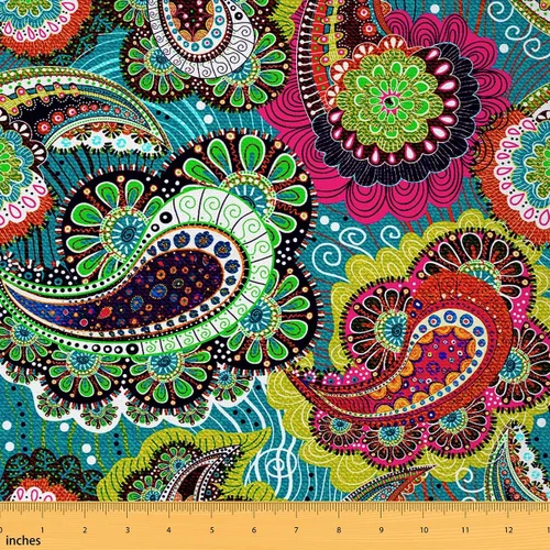 Miniatura 13 de Tela con patrón Paisley de The Yard, tela de tapicería floral étnica boho para sillas y sofás, costura, tela impermeable de arte mandala abstracto