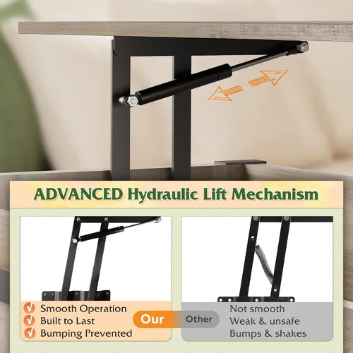 Miniatura 6 de WLIVE Mesa de Centro con Tapa Elevable, Mesa de Centro Estilo Granja de 39.4 pulgadas con Gran Compartimento de Almacenamiento Oculto, Puertas