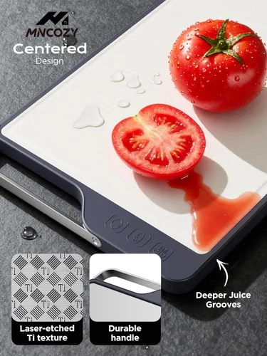 Miniatura 8 de Tabla de cortar de titanio para cocina, titanio puro de doble cara (diseño a cuadros) y paja de trigo PP, corte de grado alimenticio, no tóxico