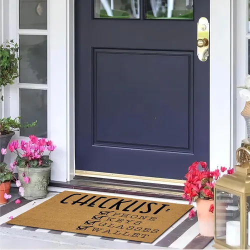 Miniatura 4 de Felpudo personalizado para puerta delantera exterior para entrada al aire libre, lista de verificación, tapete delgado de bienvenida antideslizante