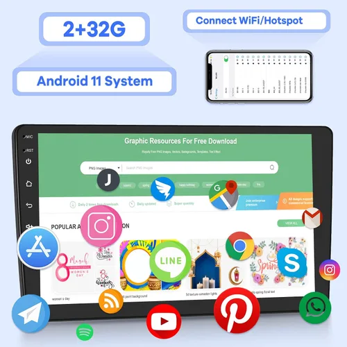 Miniatura 2 de [2G+32G] 10.1 pulgadas Android 11 Estéreo de coche doble DIN con Wireless/Wired CarPlay y Android Auto, pantalla táctil Android Radio con Mirror