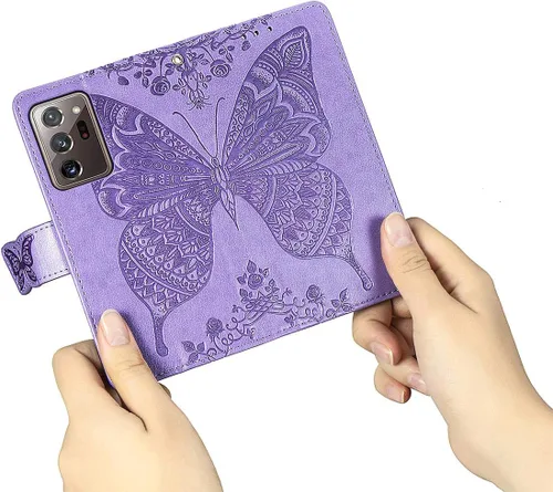 Miniatura 6 de Funda tipo cartera para Samsung Galaxy Note 20 Ultra, piel sintética de alta calidad con diseño de flor de mariposa en relieve, función atril