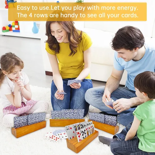 Miniatura 3 de Juego de soportes para mazos de cartas de madera para niños y adultos, juego de bandejas con soporte para cartas de 4 piezas para organizar