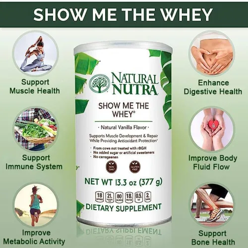 Miniatura 4 de Natural Nutra Vainilla alimentada con pasto Show Me The Whey Protein Source Powder Mejora la digestión, apoya los huesos y aumenta la inmunidad, sin
