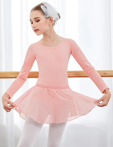 Miniatura 2 de Zaclotre Leotardos de ballet para niñas, de manga larga, espalda cruzada, traje de baile con falda brillante extraíble