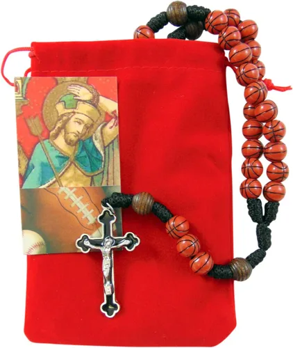 Miniatura 3 de Westmon Works Juego de regalo de rosario de baloncesto para niños, cuentas de oración deportiva católica con tarjeta de San Sebastián, bolsa