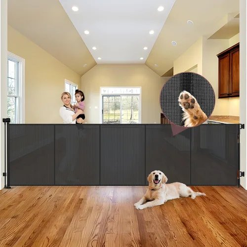 Miniatura 11 de Puertas retráctiles extra altas reforzadas de 41 pulgadas para bebés, puerta retráctil extra ancha de 120 pulgadas con varillas de apoyo, puerta