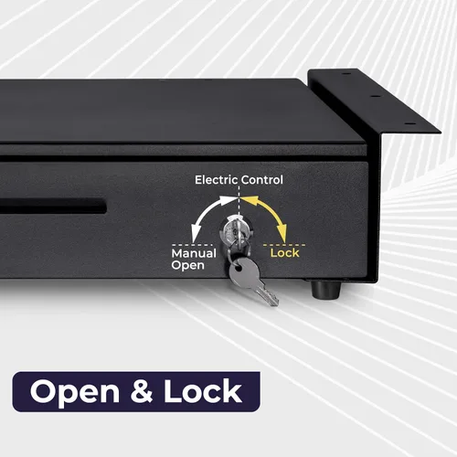 Miniatura 6 de Volcora Cajón de caja registradora con soporte de metal de montaje debajo del mostrador, cajón de efectivo negro de 16 pulgadas para POS, bandeja