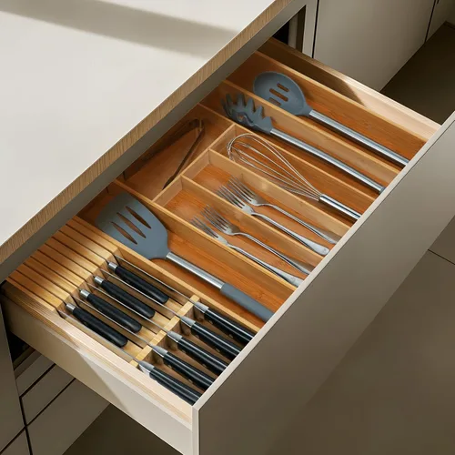 Miniatura 7 de Utoplike Organizador de cajón para cuchillos Bloque de cuchillos de bambú para cocina, Soporte para bistecs de mango grande, Apto para 9 cuchillos