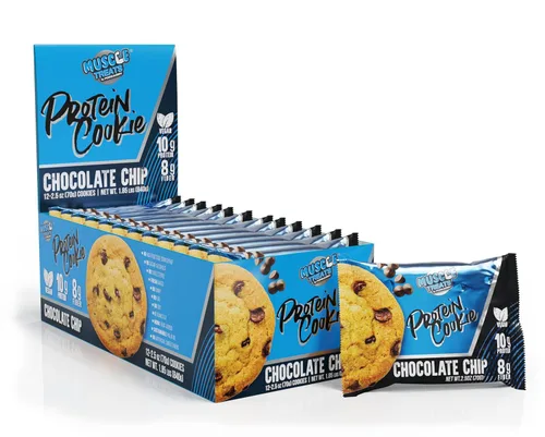 Forzagen Muscle Treats - Galletas de proteína con 2 sabores disponibles, chispas de chocolate y chocolate de medianoche (paquete de 12, chispas de