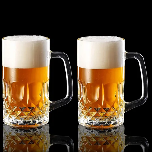 Jarras de Cerveza de 20 OZ, Vasos de Cerveza Alemanes Transparentes Grandes y Altos con Asa para Hombres, Juego de 2