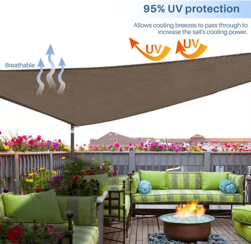 Miniatura 5 de E&K Sunrise 2 x 2 x 2 pies Toldo de sol triangular, toldo de sombra con bloqueo de rayos UV para patio, jardín y exterior (marrón)