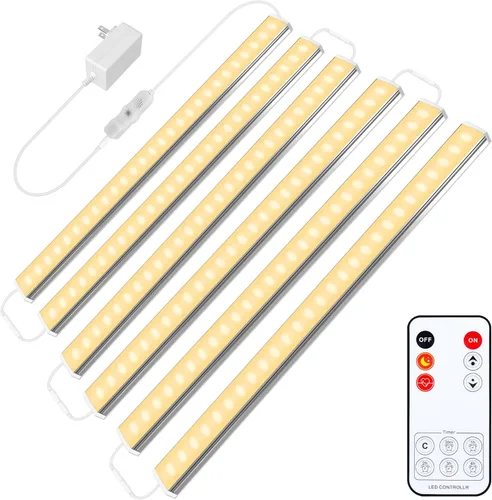 maylit Luces para debajo del gabinete enchufables, 6 piezas de iluminación ultra fina de 12 pulgadas para debajo del gabinete, luces blancas cálidas