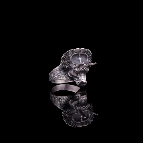 Miniatura 2 de Triceratops Ring, Dinosaur Ring Sterling Silver, Torosaurus Ring, Jurassic Ring, Dinosaur Head Ring, Artisan Gift