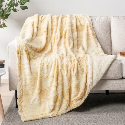 Miniatura 17 de PAVILIA - Manta de piel sintética reversible con diseño tie-dye color negro, suave, mullida y cálida, mantas y cobijas de sherpa para cama, manta