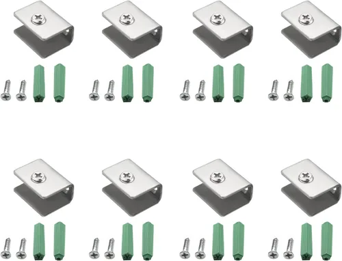 Miniatura 15 de MroMax 12PCS 1.1" x 0.87" x 0.47" (LxWxH) Soporte de estante de vidrio semicírculo ajustable acero inoxidable puerta gabinete clip plateado