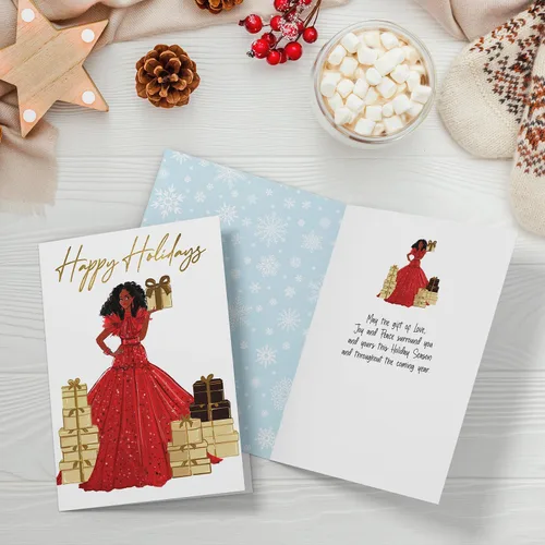Miniatura 3 de African American Expressions African American Happy Holidays - Juego de tarjetas de 5 x 7 pulgadas, 15 tarjetas de felicitación navideñas de lujo