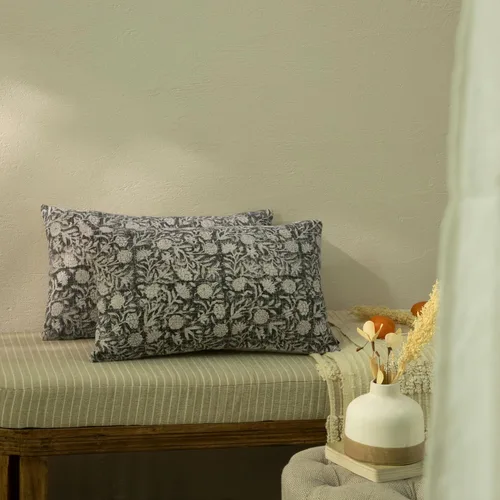 Miniatura 27 de Juego de 2 fundas de almohada decorativas de algodón indio vintage con estampado a mano (marrón ladrillo, 18 x 18 pulgadas (paquete de 2))