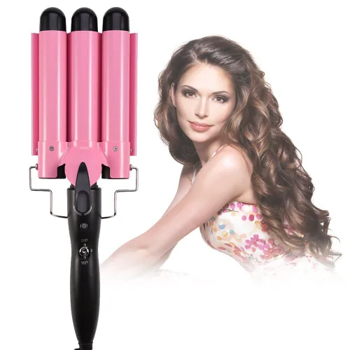 3 rizadores – 1.260 in rizador de pelo portátil con temperatura ajustable triple barril para un rápido calentamiento y peinado