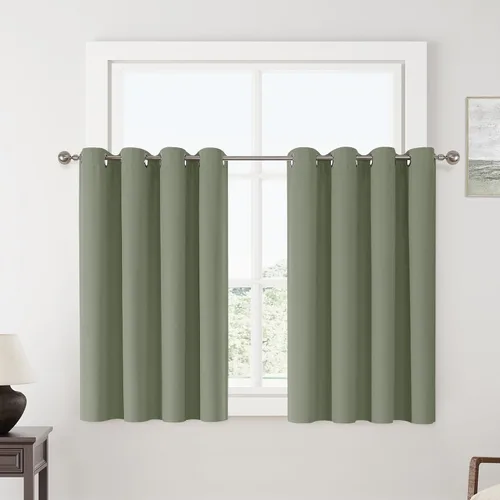 Miniatura 44 de ChrisDowa Cortinas 100% Opacas de Abedul Sólido de 45 Pulgadas de Largo, 2 Paneles para Dormitorio y Sala de Estar, Estilo Granja Oscurecedoras