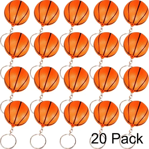 Blulu Paquete de 20 llaveros de baloncesto a granel, regalos de fiesta de baloncesto naranja, regalos deportivos para bolsas de regalos de equipo,