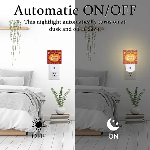Miniatura 6 de Luz nocturna de Feliz Acción de Gracias para niños, otoño otoño naranja calabaza hoja de arce luz nocturna enchufable con sensor de atardecer a