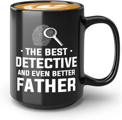 Taza de café detective de 15 onzas, color negro, el mejor detective, policía, patrulla, policía, policía, policía, policía, policía, policía, jefe