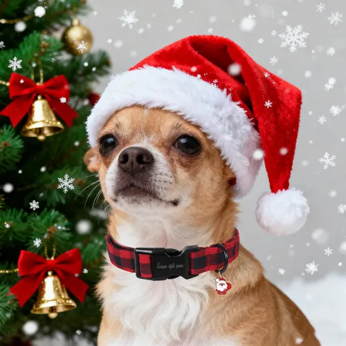 Miniatura 5 de Collar de perro de Navidad de Unique Style Paws con hebilla de plástico y colgante, a cuadros rojo y negro, collares de algodón para cachorros