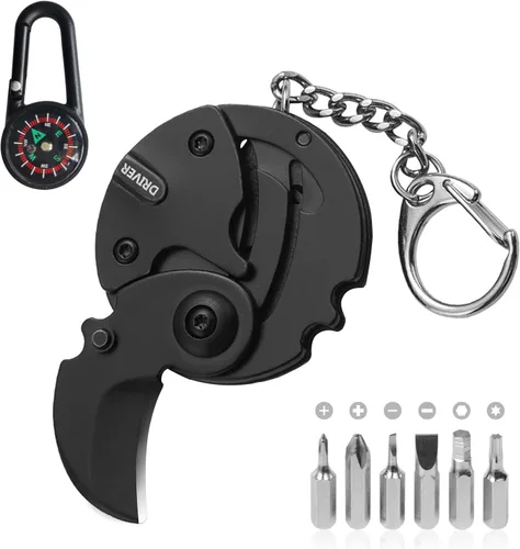 Miniatura 10 de Mini herramienta multifuncional plegable para exteriores 7 en 1 - Pequeña herramienta EDC con juego de destornilladores - colgante de bolsillo
