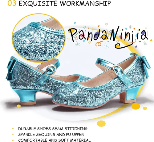 Miniatura 23 de PANDANINJIA Vestido de jada para niñas y niños pequeños, zapatos de princesa Mary Jane con tacones con lazo para fiesta, boda, boda