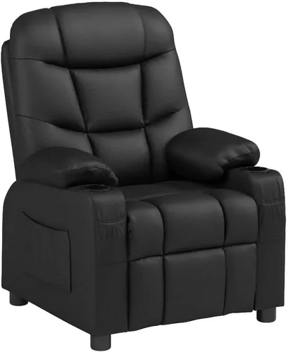 Miniatura 4 de Costzon Silla reclinable para niños con soporte para tazas, silla de salón de cuero ajustable con reposapiés y bolsillos laterales para habitación