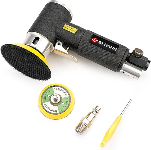 Miniatura 12 de Mini lijadora de aire de 1/2/3 pulgadas para trabajo de carrocería automático, mini pulidora neumática con 45 discos de lijado + 3 almohadillas