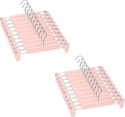 Miniatura 18 de Perchas para faldas, paquete de 20 unidades, perchas para pantalones con clips, gancho giratorio de 360°, perchas que ahorran espacio