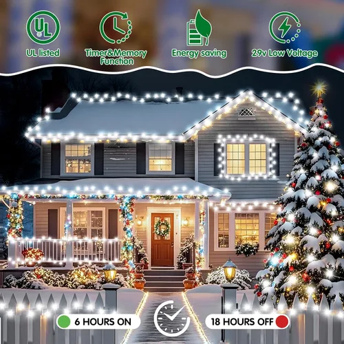 Miniatura 3 de Luces de Navidad para exteriores, 403 pies, 1000 luces LED, 8 modos y función de memoria con temporizador, luces de hadas parpadeantes, IP44, Blanco