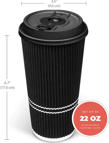 Miniatura 3 de To Go - Tazas de café con tapas, taza de café desechable de 22 onzas con tapa. Tazas calientes grandes de papel de viaje Togo con ondas aisladas