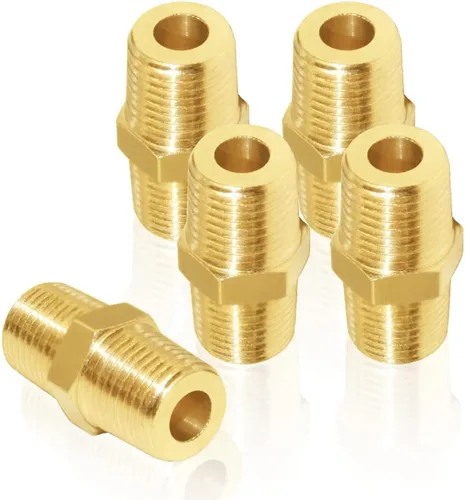 Miniatura 8 de Joywayus 5 unids latón tubería hexagonal pezón igual 1/4 "macho NPT macho aire combustible agua