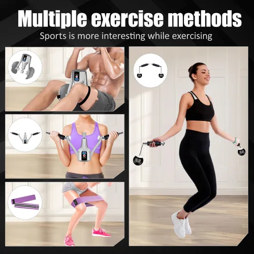 Miniatura 4 de Kegel Trainer - Entrenador multifunción de resistencia de 132 libras con correas para muslos, asas, bandas de resistencia y cuerda para saltar, Gris