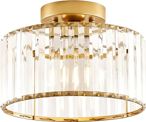 Lámpara de techo semiempotrada de cristal dorado moderna, lámpara de pasillo moderna de montaje semiempotrado, lámpara de techo de metal cercana al