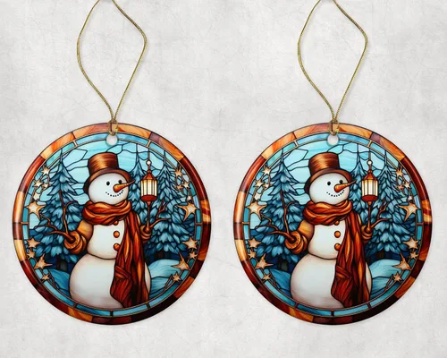 Miniatura 3 de Adorno de muñeco de nieve de Navidad de vitral, adorno de cerámica, adorno de muñeco de nieve de vitral, adorno religioso para cristianos impreso