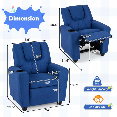 Miniatura 3 de LDAILY Silla reclinable para niños, de piel sintética, con soporte para tazas, respaldo ajustable y reposapiés, sofá ergonómico para niños y niñas a