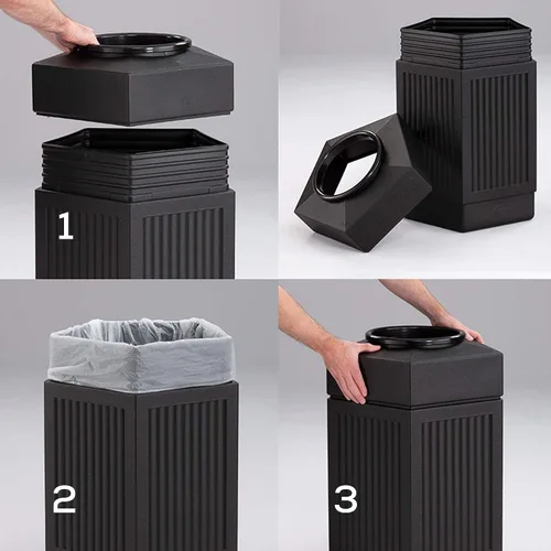 Miniatura 6 de Safco Products Canmeleon - bote de basura para interiores y exteriores, con tapa abierta, color negro, cinco paneles acanalados, capacidad de 30