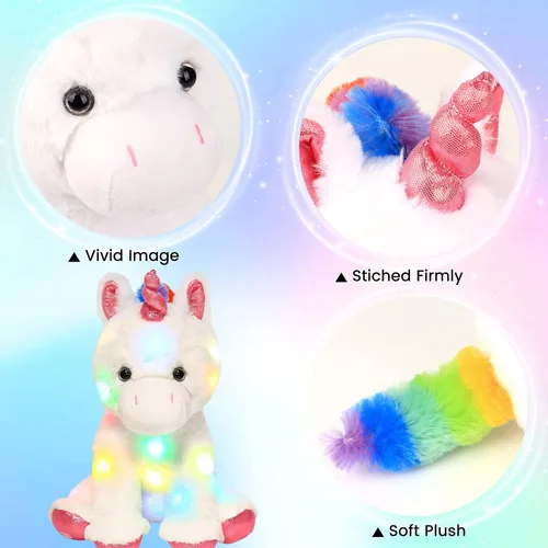 Miniatura 5 de Hopearl Unicornio de peluche con luces LED, flexible, con luces de noche que brillan en la oscuridad, para festival, cumpleaños, niños pequeños