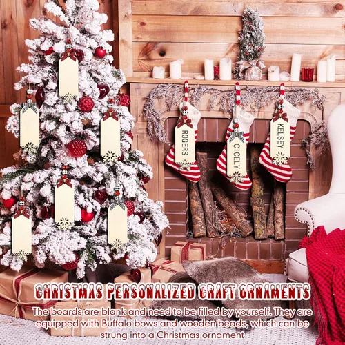 Miniatura 6 de Vicenpal Juego de 12 etiquetas de nombre para calcetines de Navidad, letreros de madera para bricolaje, incluye etiquetas de cuentas de madera
