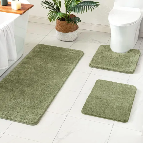 Miniatura 31 de MIULEE Juego de 3 alfombras y tapetes de baño extra gruesos de microfibra antideslizante y tapete de baño de contorno en forma de U para baño, baño