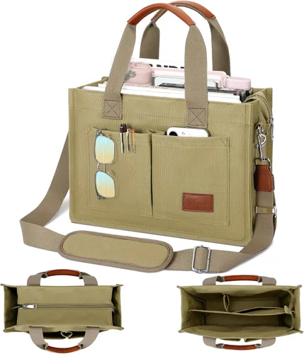 Miniatura 22 de Bolso grande de lona con compartimentos y cremallera para mujer de KKXIU, bolso cruzado, de trabajo, bíblico, de mensajero con bolsillos